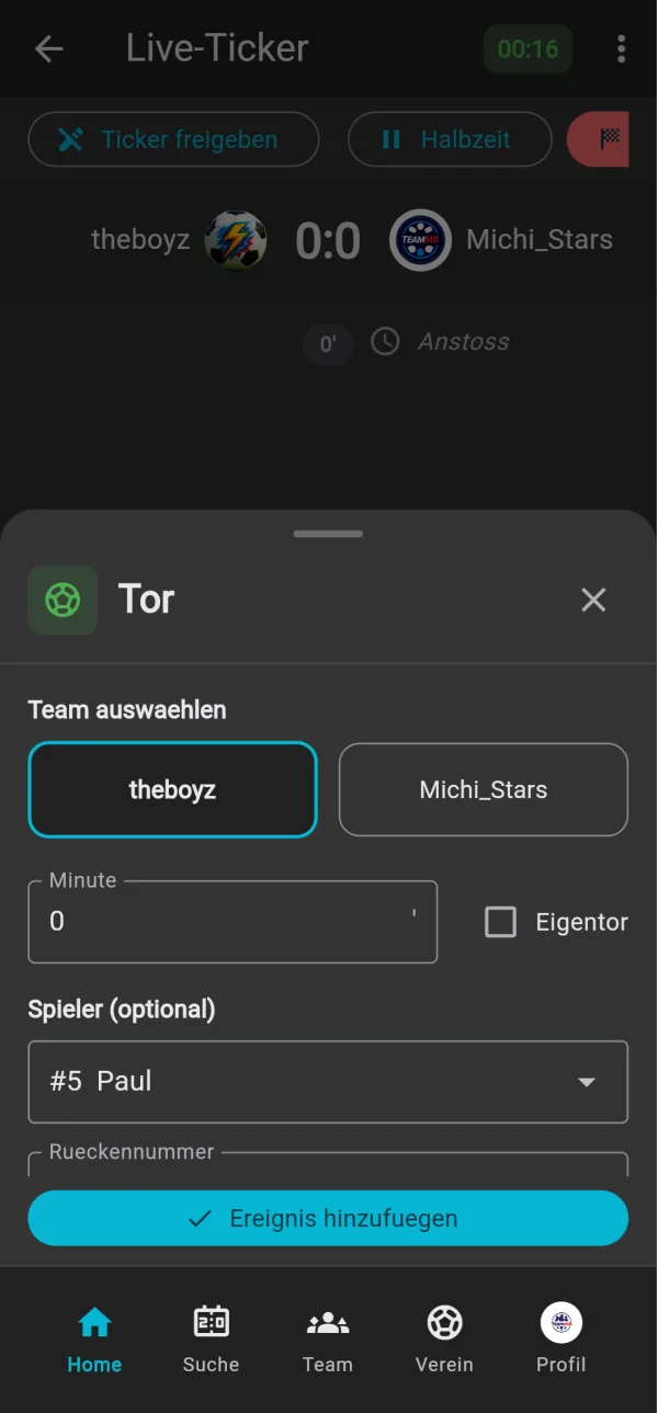Ticker-Eintrag: Liveticker & Chat in der bolzn-App