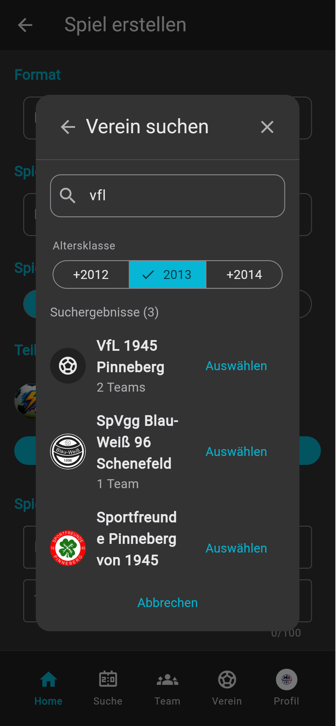 Training & Spiele - Teamsuche