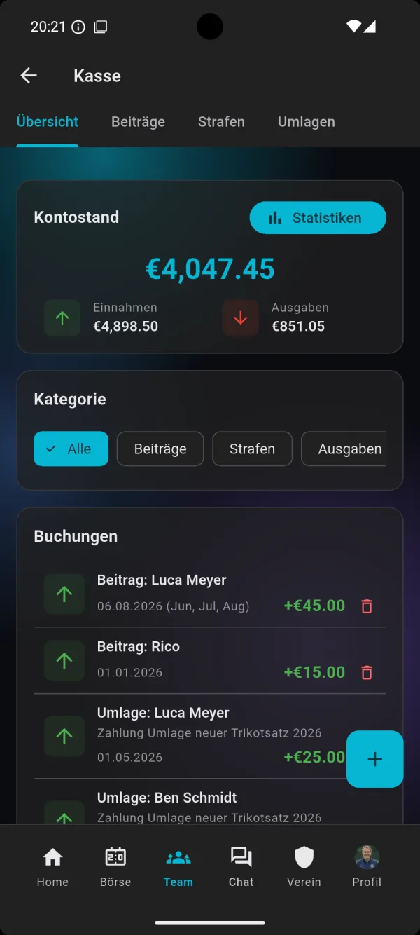 Buchungen: Kasse in der bolzn-App