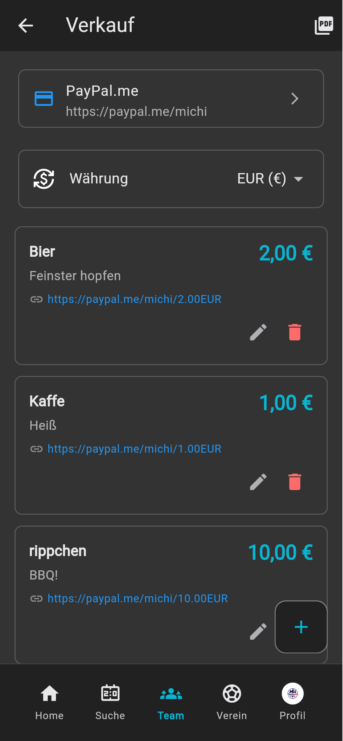 Kasse - Verkaufsliste