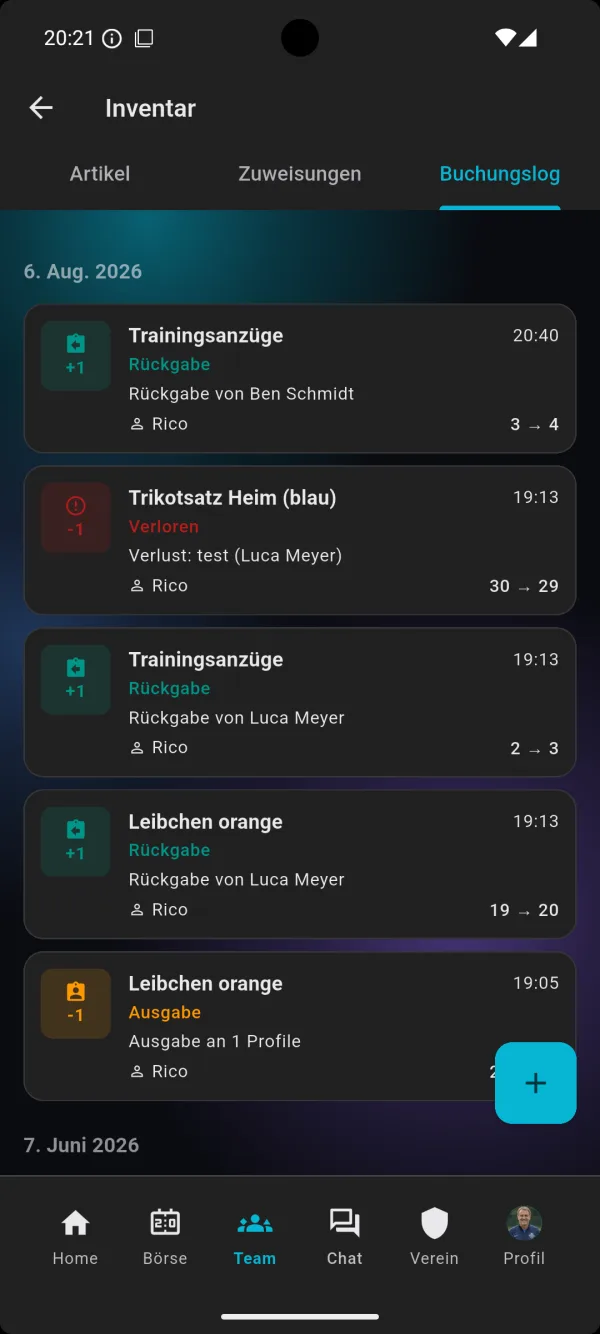 Log: Inventar & Materialausgabe in der bolzn-App