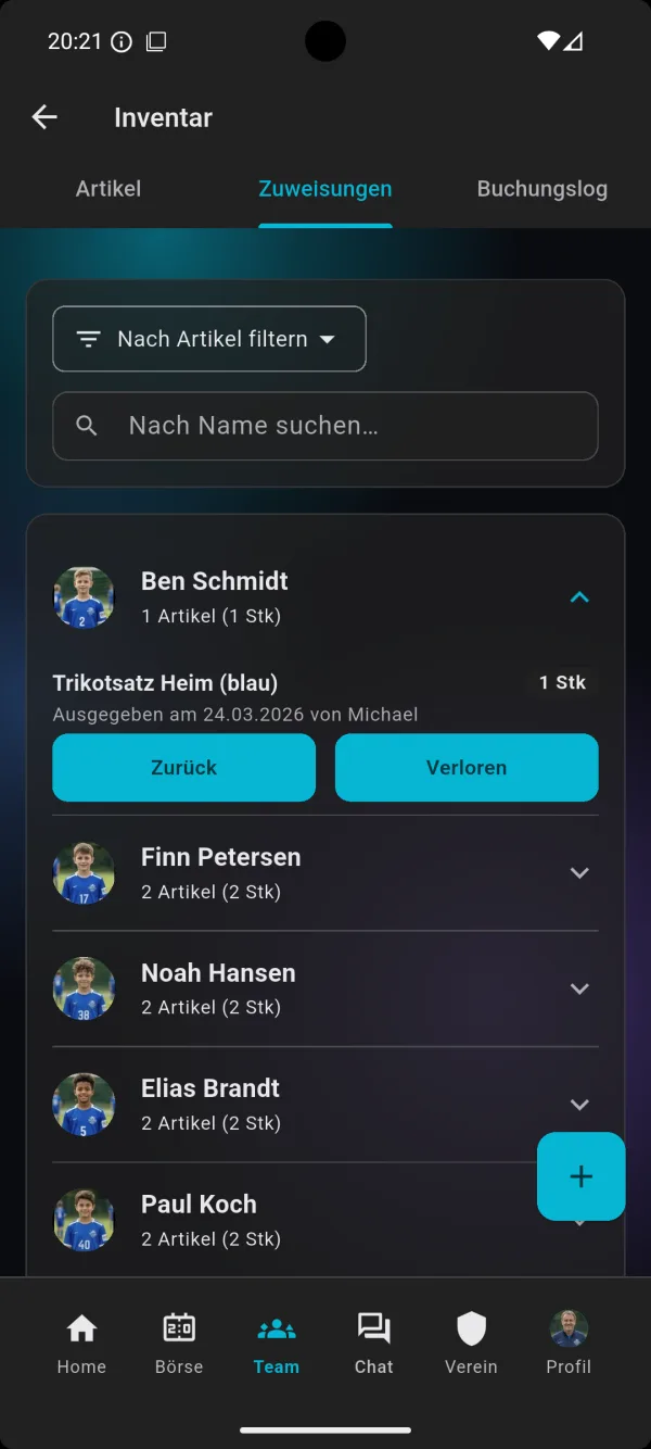 Zuweisung: Inventar & Materialausgabe in der bolzn-App