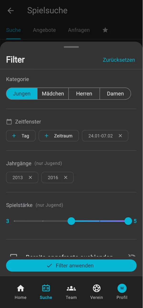 Filter: Spielebörse in der bolzn-App