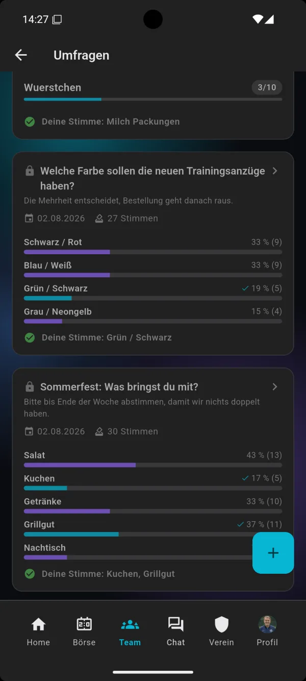 Umfragen: Umfragen & Mitbringlisten in der bolzn-App